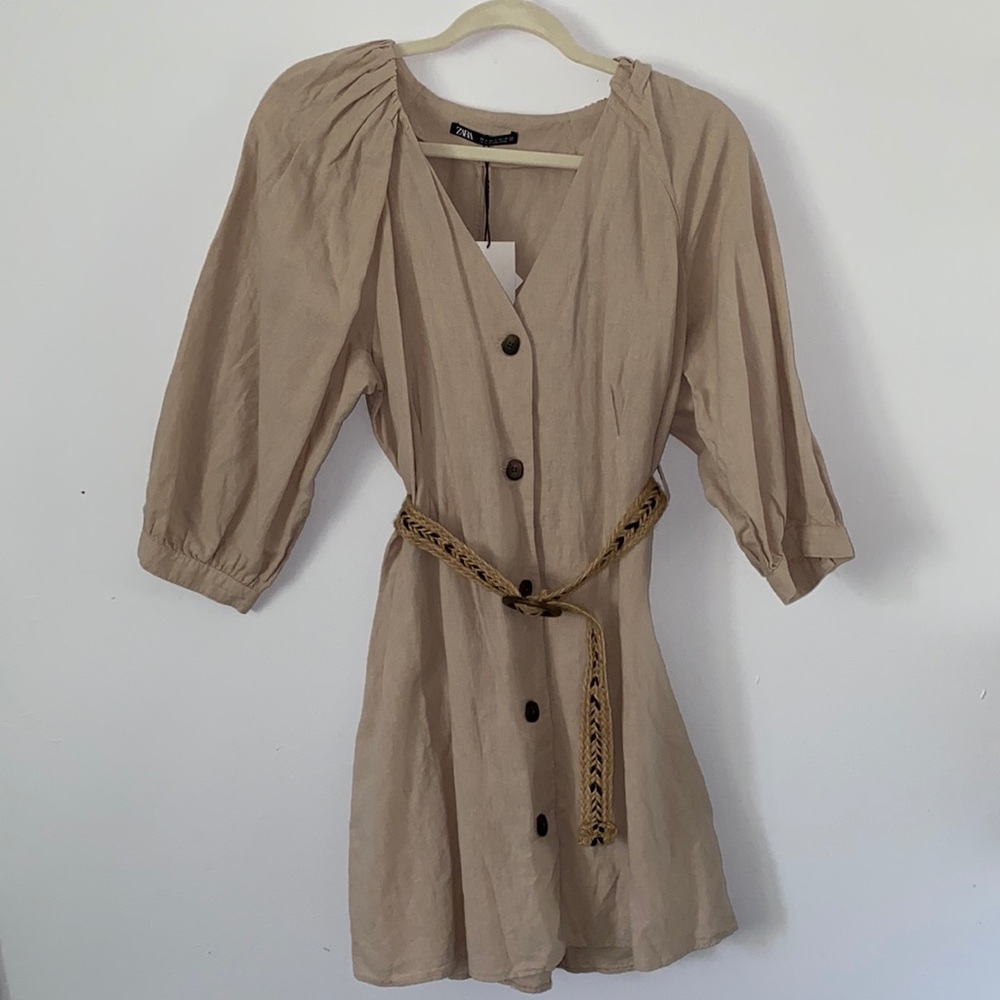 Zara Linen MEDIUM camel colored dress !